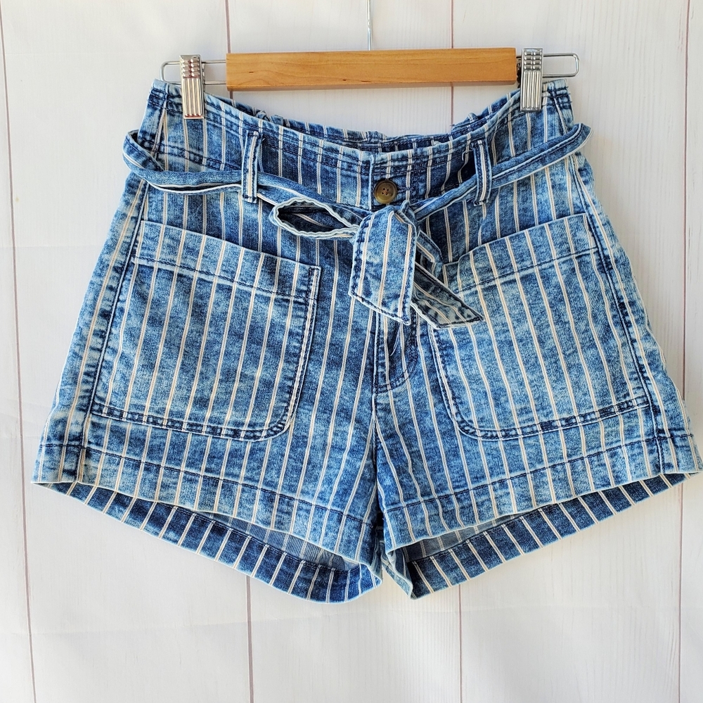 Blue Striped Women's Denim Shorts